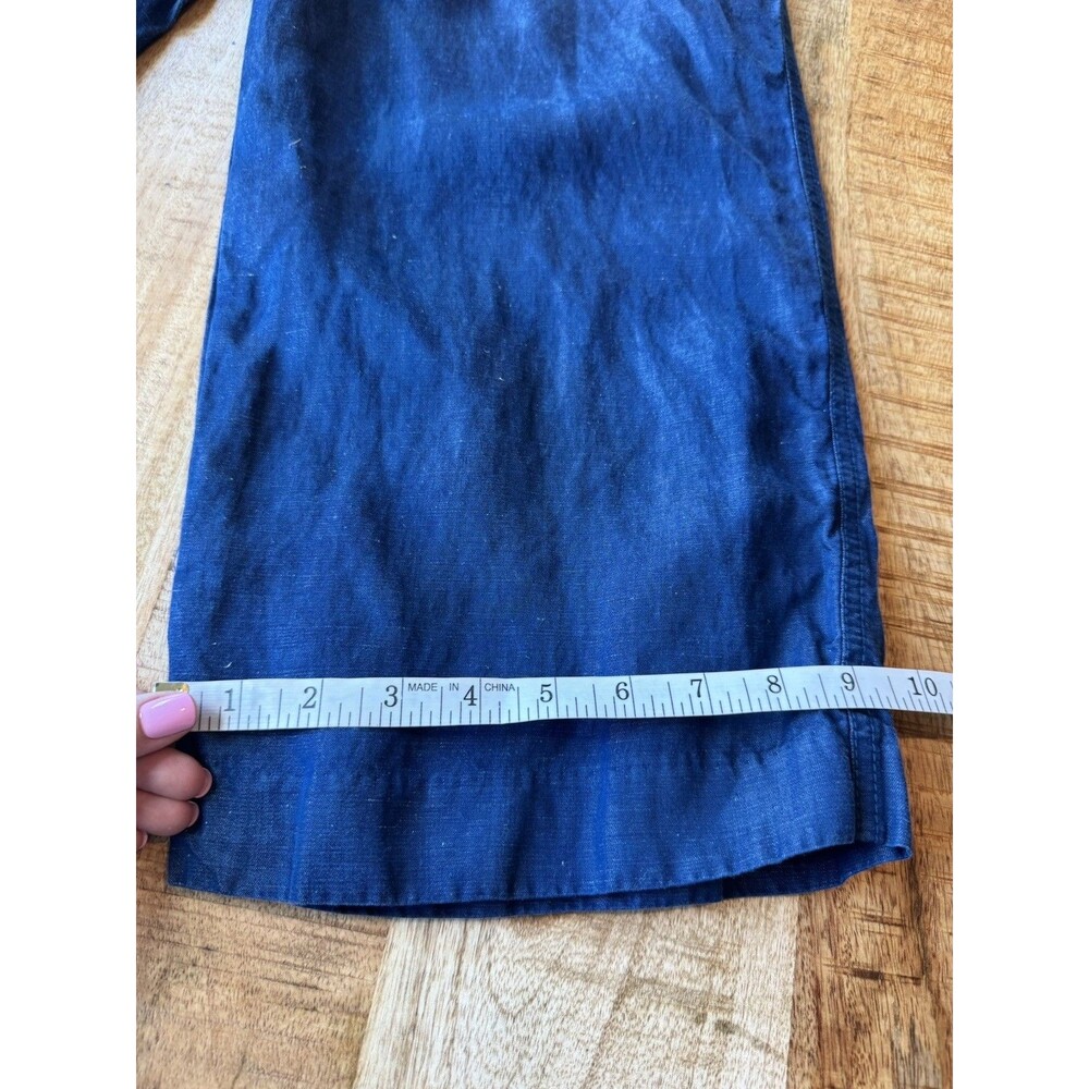 Ann Taylor Women's Blue Chambray Linen Crop Pants High Rise Pockets 12 Petite - Picture 13 of 13